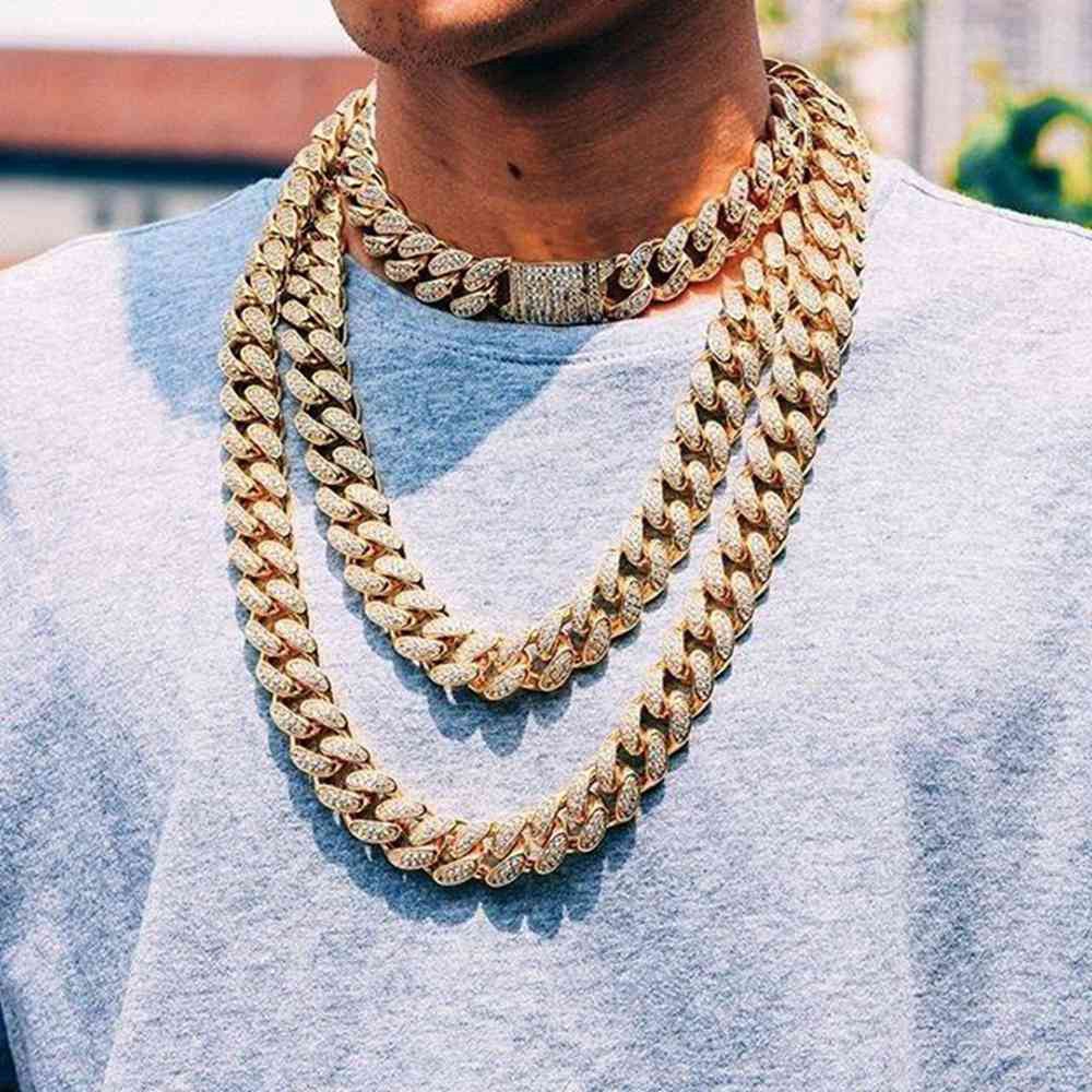 18k gold European and American hip-hop style full of diamond bubble Cuban necklace hiphop copper silver gold-plated trend zircon necklace