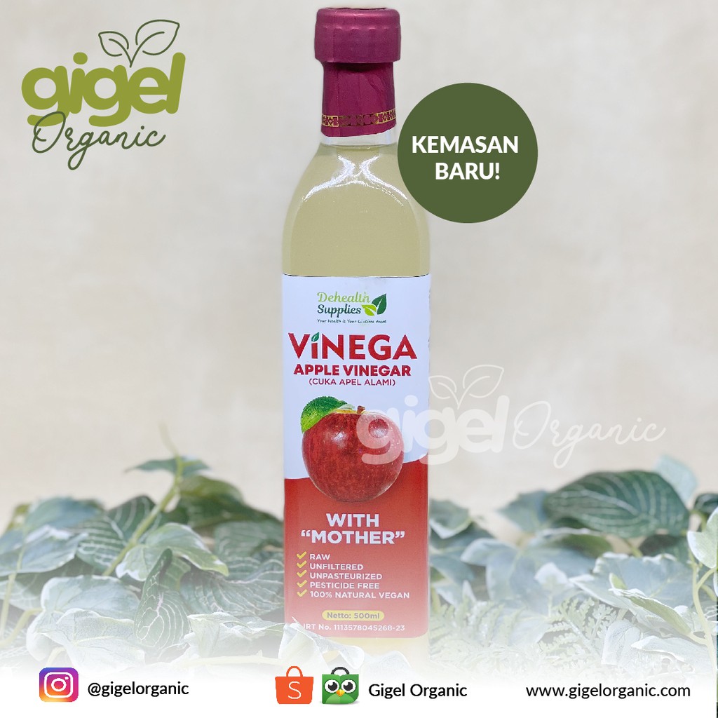 DeHealth Supplies Vinega Cuka Apel Alami 500ml Botol Kaca Apple Vinega Gigel Organic