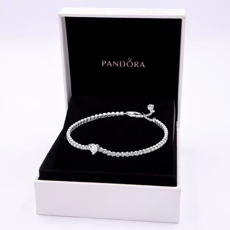 Pandora Gelang 925 Silver Bentuk Hati Hias Berlian Kubik Zirkonia Dapat Disesuaikan Untuk Wanita