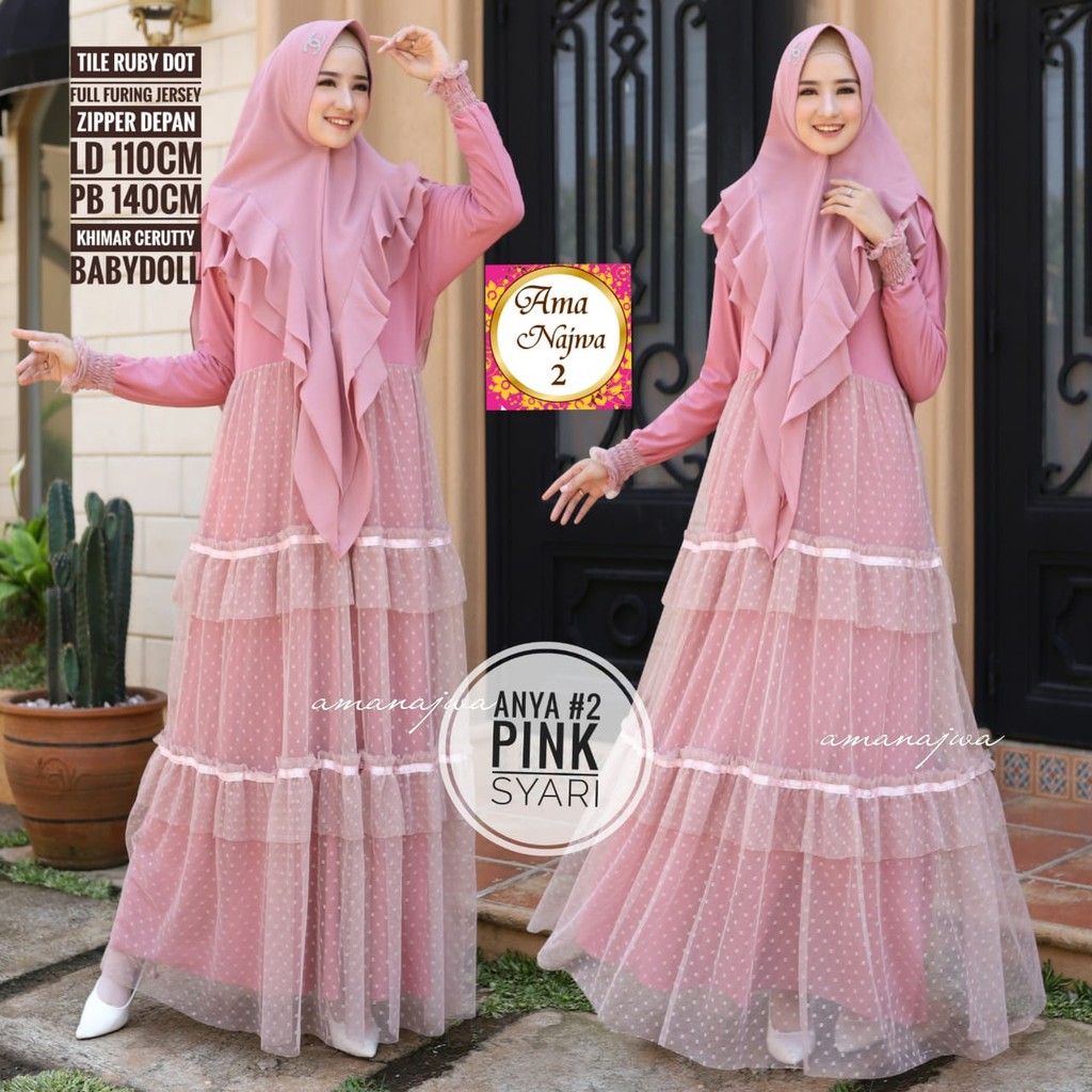 ANYA #2 SYARI Gamis Tule Ruby Dot by AMA NAJWA (Khimar Ceruty)