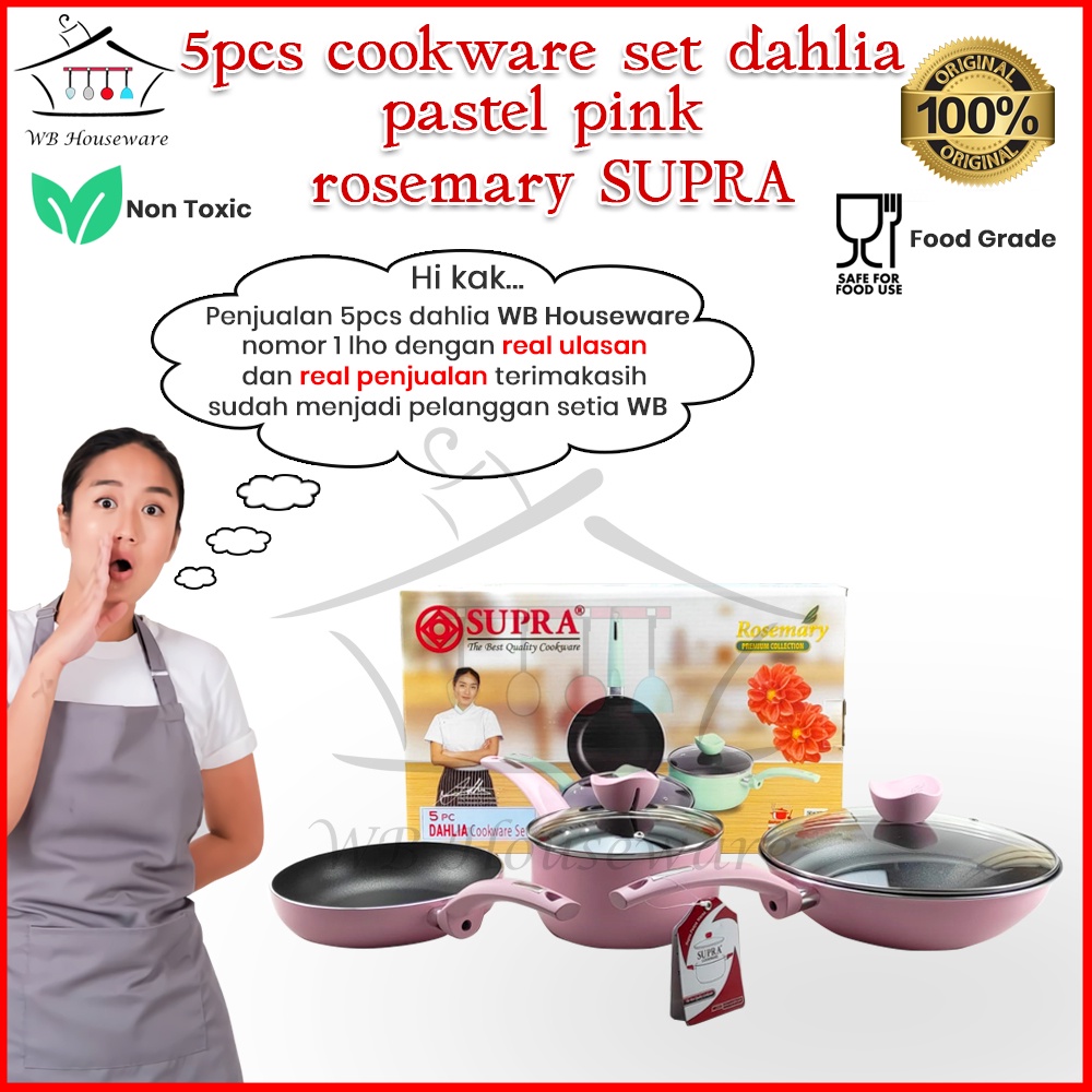 5Pcs cookware set supra pastel pink renatta / Dahlia panci set supra