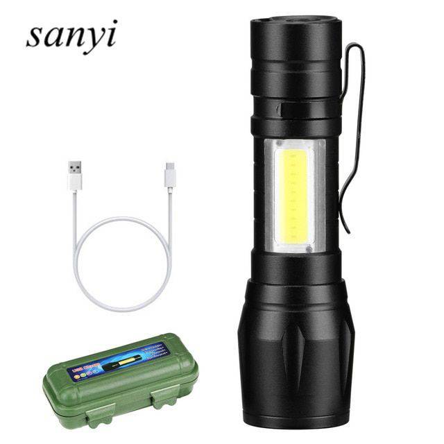 Senter Mini LED USB Super Terang / Senter Mini Cob Kabel Recharge / Paket Senter Mini Xpe Police Box