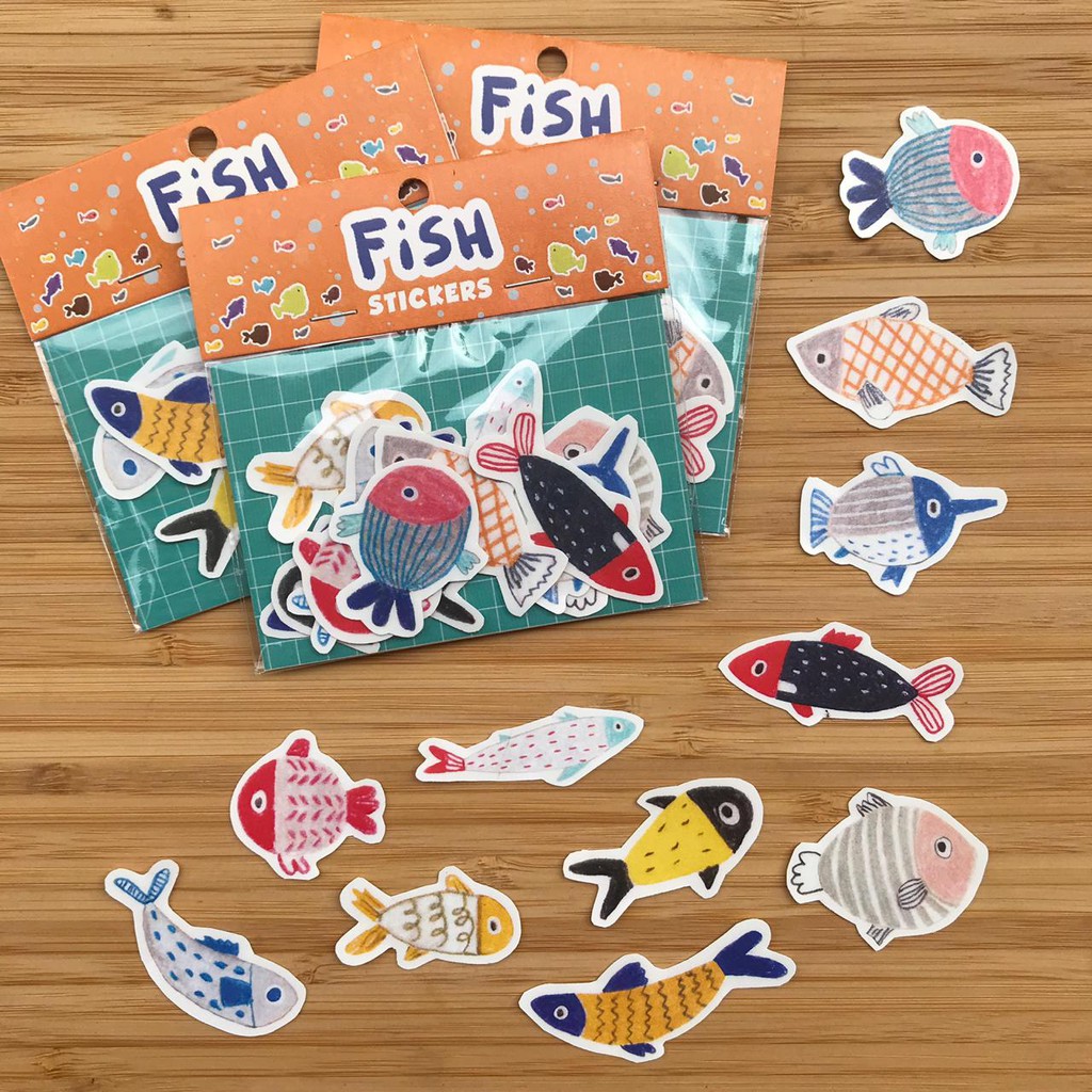 MENTOL ART Sticker Set Die Cut / Kiss Cut - Stiker Ilustrasi-Fish
