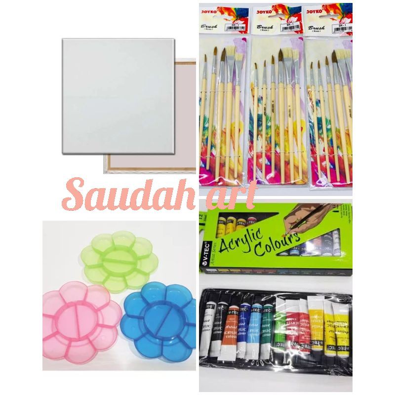 

RB Paket Kanvas Lukis (kanvas 20x20,kuas,palet,cat akrilik)