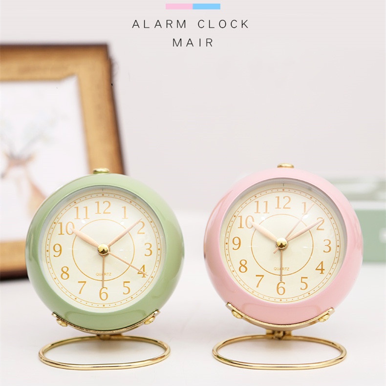 Jam Alarm Kecil Warna Macaron Bahan Alloy Gaya Nordic Retro Dengan Lampu Malam Untuk Dekorasi Rumah