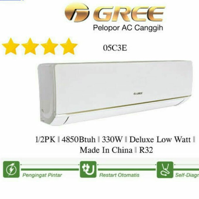AC Gree 0,5PK + PASANG Low Watt AC Split Deluxe Gold Fin Anti Karat GWC-05C3E ac gree setengah pk