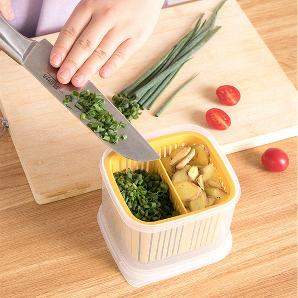 [Elegan] Fresh-keeping Box With Lid With Filter Ginger Garlic Onion Sealed Box Kotak Penyimpanan Dapur Gadget Drain Basket