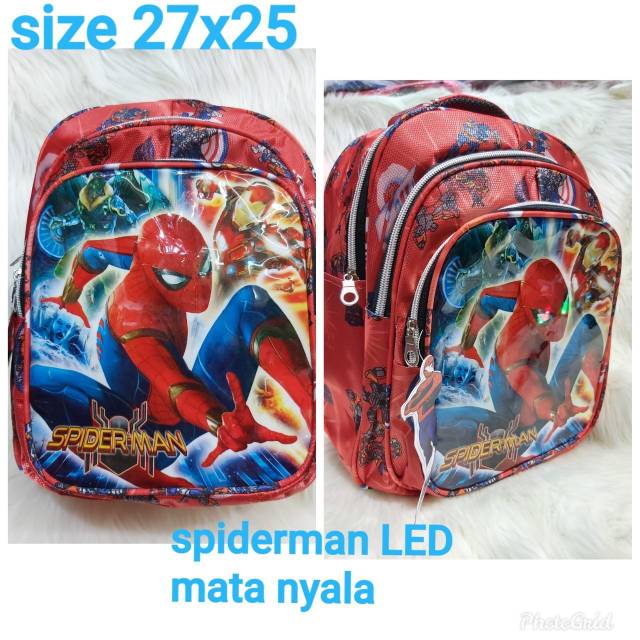 TAS SPIDERMAN MERAH TAS RANGSEL ANAK TK TAS KATAKTER SPIDERMAN TAS LED MATA NYALA