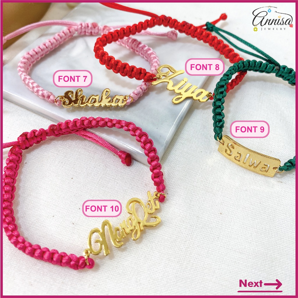 Gelang nama tali serut wanita Titanium Gold/ Silver