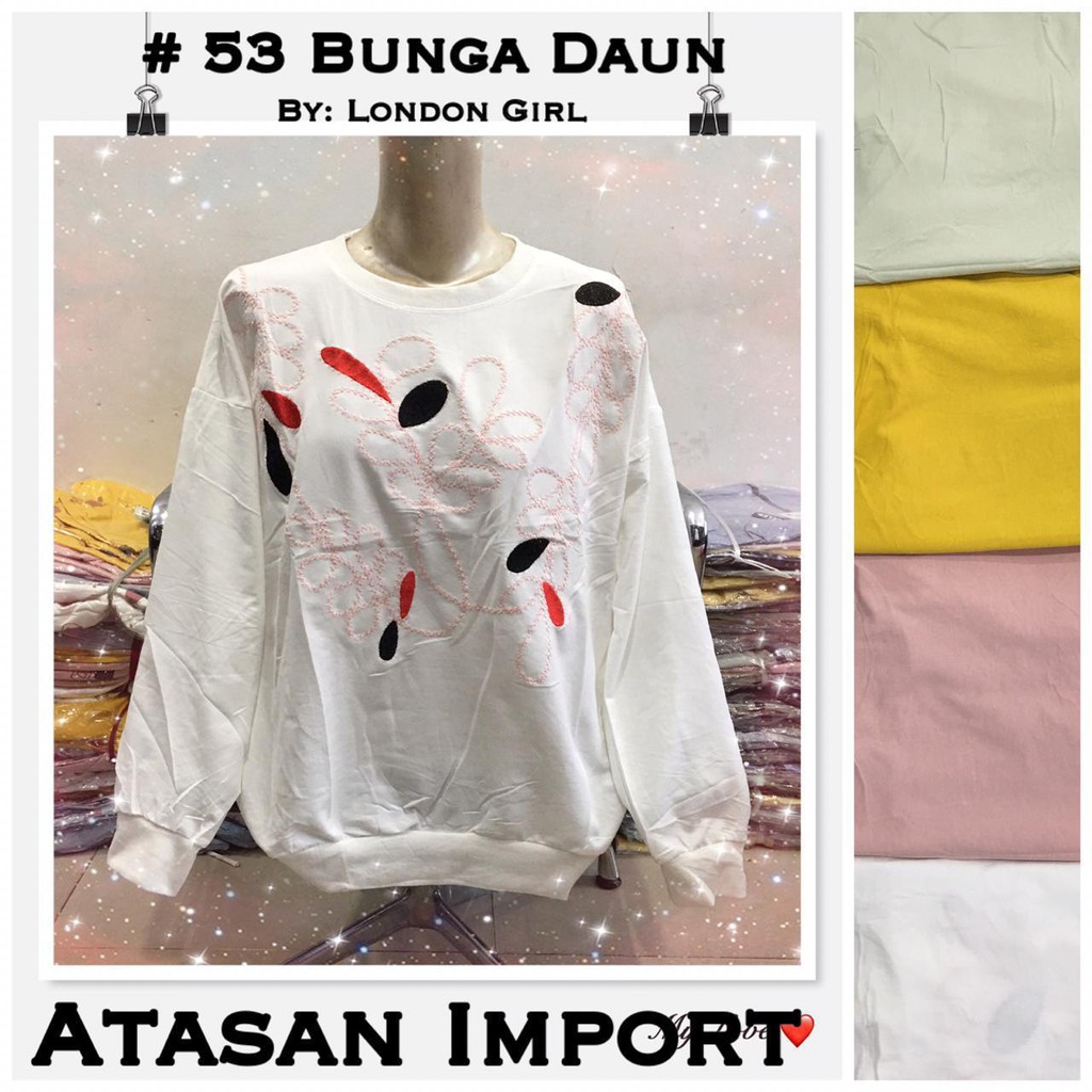 Atasan Kaos  Wanita  Import  Lengan Panjang 53 Bunga Daun 