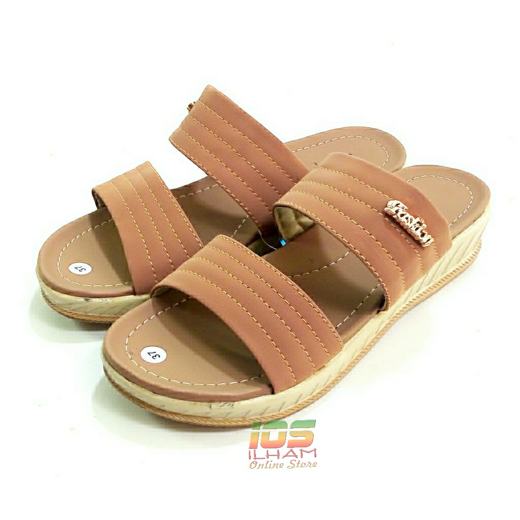 Sandal Wanita Wedges Simple 2 Band Hak 3cm Size 37-40