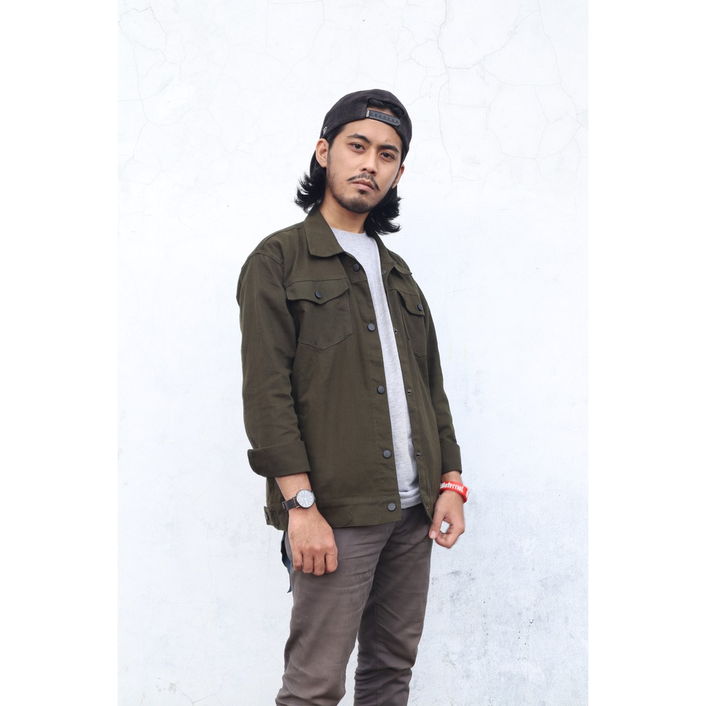 Jaket trucker pria / Jaket parka pria jacket trucker Canvas /Jaket outter Trucker pria Hijau Army