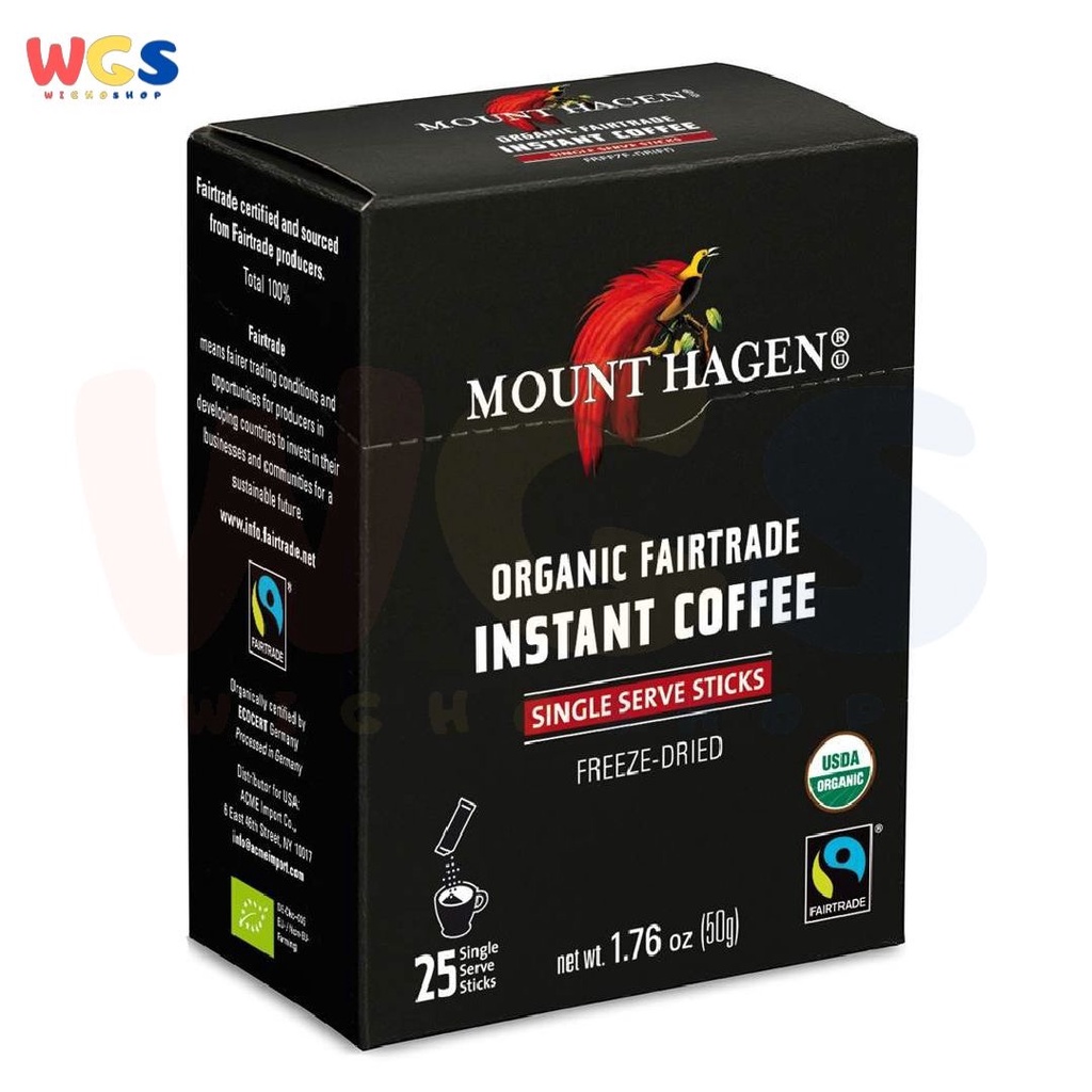 Mount Hagen Organic Fairtrade Instant Coffee 25 Single Serve Sticks 50g