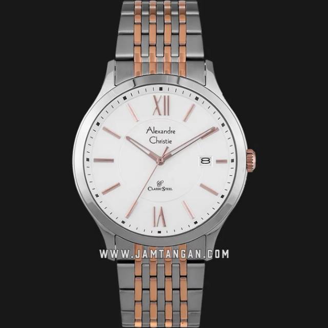 Alexandre Christie AC 8585 MD BTRSL Man White Dial Dual Tone Stainless Steel