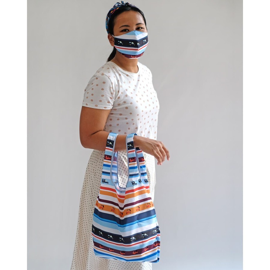 Tas Belanja Shopping Eco Friendly / Tas Serbaguna / Tas Lipat / Foldable Bag + Matching 3 Ply Mask D
