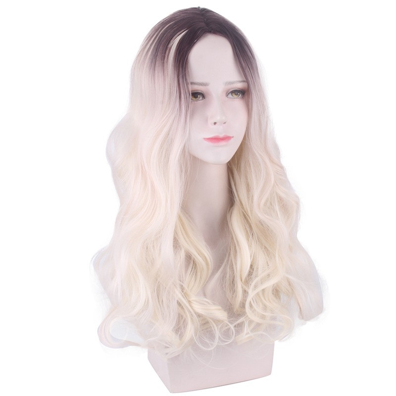 WDA-04 wig daily lolita rambut palsu panjang belah tengah gradasi blonde