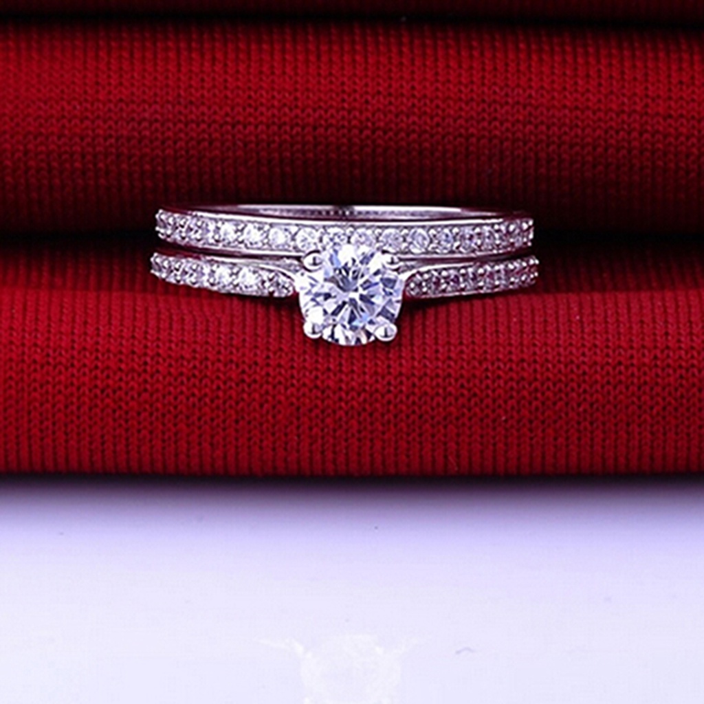 Hu Hu Hu Hu Hu Alat Bantu Pasang Kacamata♡ 2pcs / Set Cincin Pasangan Lapis Silver Hias Cubic Zirconia Berkilau Untuk Pernikahan