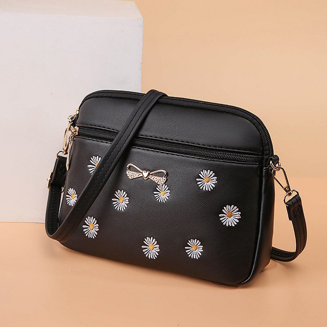 TAS SELEMPANG WANITA KULIT BORDIR BUNGA KOREA HITAM MURAH KECIL SLING BAG YAKIMA TA262B5 IMPORT ABG