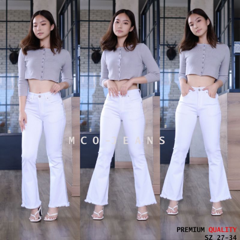 Celana Jeans Cutbray Putih - Cutbray Rumbai - celana Wanita - Premium Quality - SZ 27-34