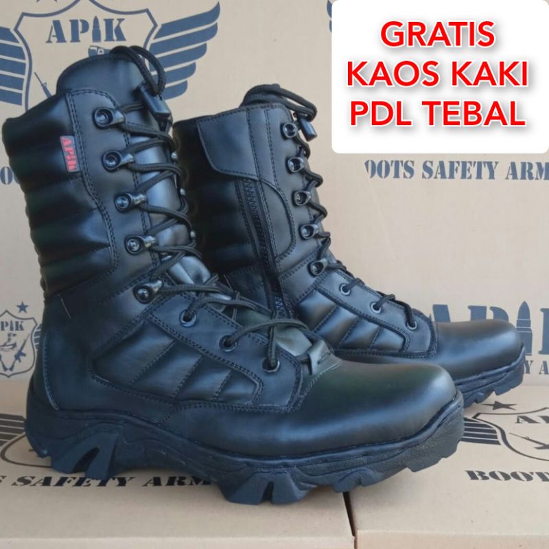 SEPATU PDL PASKHAS MERK APIK BAHAN KULIT SAPI ASLI SEPATU PDL DINAS LAPANGAN TNI POLRI SECURITY SATPAM SEPATU BOOTS PRIA WANITA