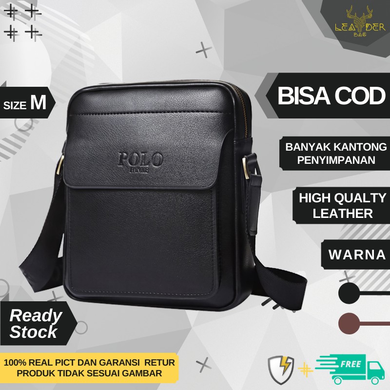 Tas Selempang Kulit Pria Original Polo Warna Hitam Dan Coklat Model Terbaru Atau Tas Polo Import B01