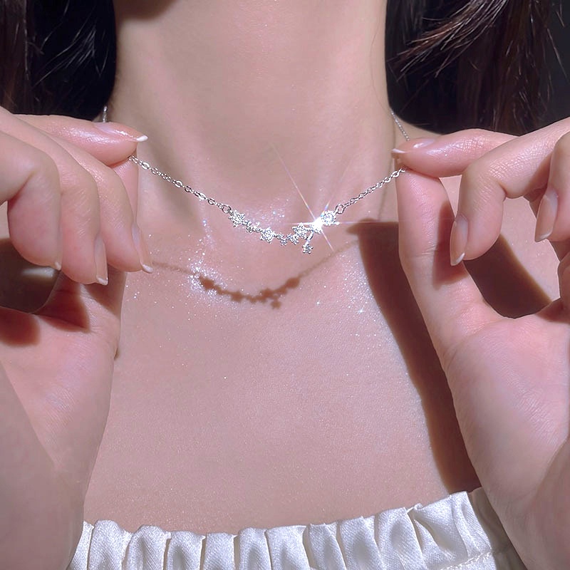 Kalung Rantai Klavikula 925 Sterling Silver Desain Bintang Untuk Wanita