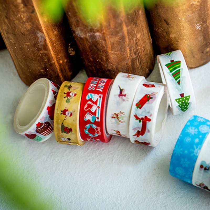 12 Roll Tape Kertas Washi Motif Natal Untuk Scrapbook