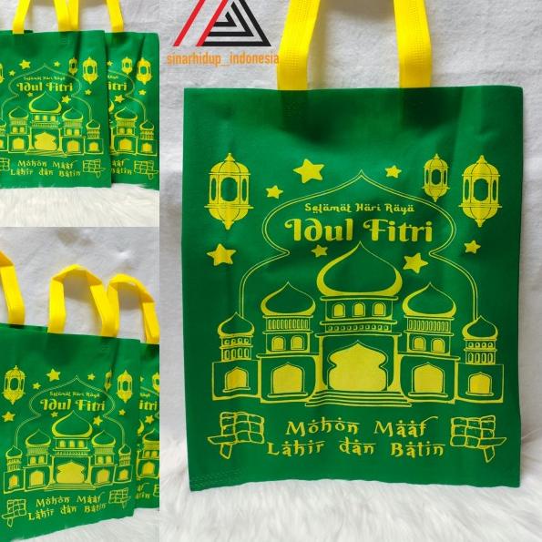 

TAS KAIN LEBARAN / GOODIE BAG IDUL FITRI SIZE 38 X 45 1 SISI PER LUSIN - Hijau