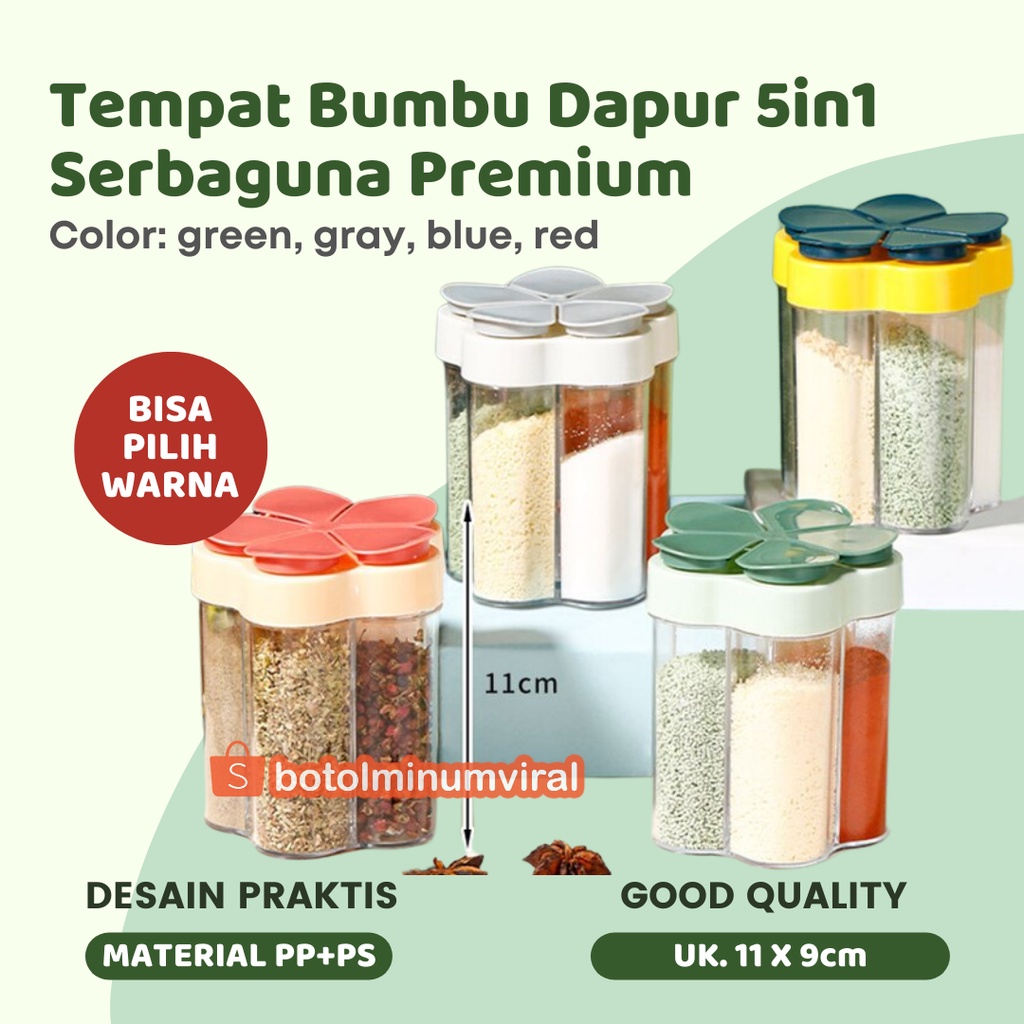 Botol Bumbu Tempat Bumbu Kotak Bumbu 5IN1 Serbaguna Terbaru Garam Gula