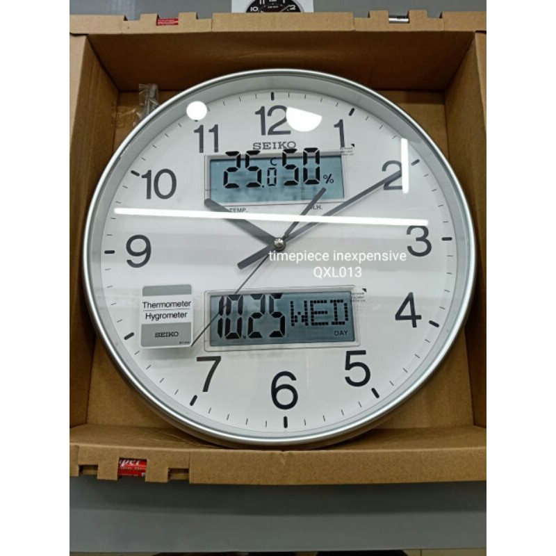 Jam Dinding SEIKO Japan Tanggal Hari QXL013S QXL013 Silver Original