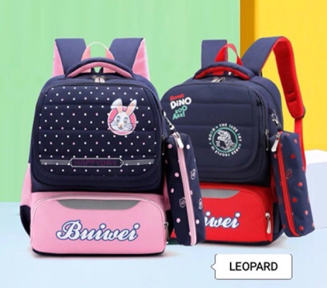 Tas Backpack For Kids BUIWEI Motif DYNOSAUR and RABBIT / Ransel Gendong Motif Kartun Animasi