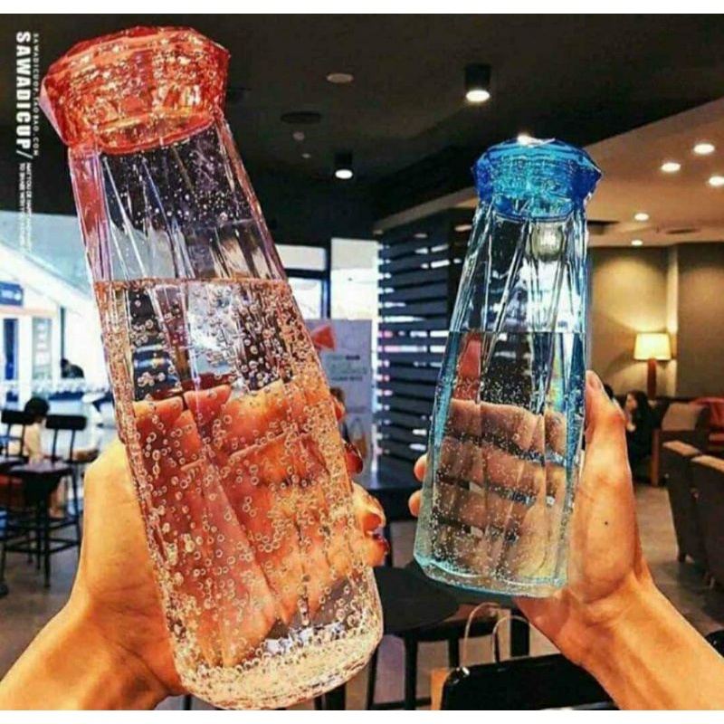 Botol Minum Kaca Diamond 300 ML Botol Prisma Botol Kekinian