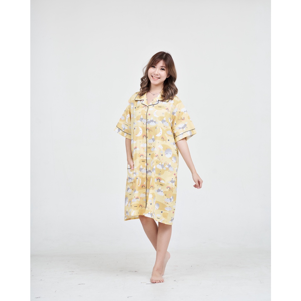 IZANY Piyama Daster All size L Katun Eropa Premium List-CLOUDY YELLOW