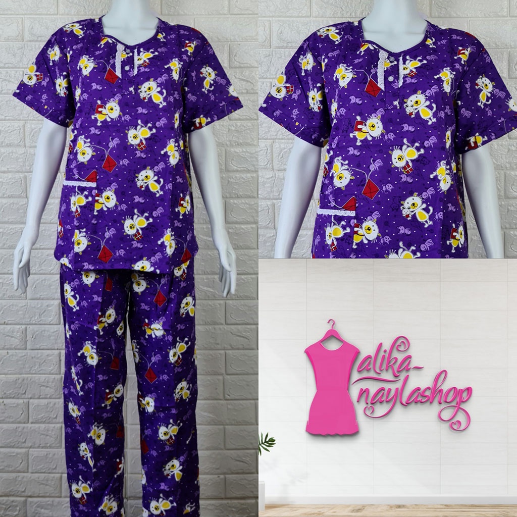 PIYAMA KATUN | HOKI & SHEILA STANDAR | LEBEL ORANGE | BAJU TIDUR | WANITA DEWASA-KODE   V8