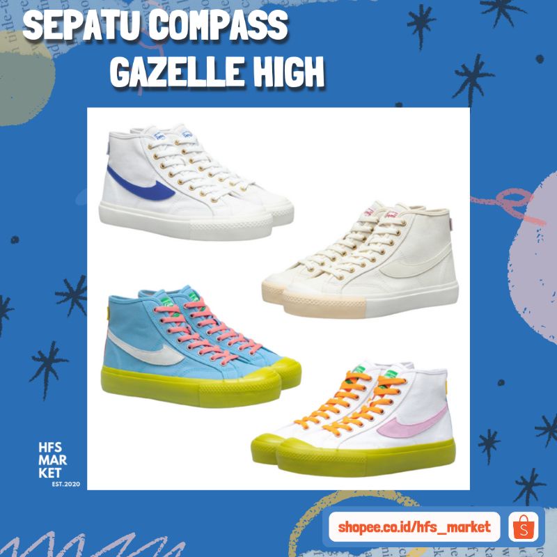 [100%ORIGINAL] SEPATU COMPASS GAZELLE HIGH - WHITE BLUE - CREAM - MATCHA BLUE - MATCHA WHITE