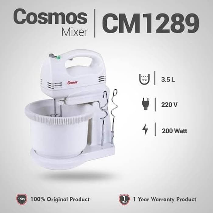 COSMOS CM-1289 Stand Mixer 175 W 5 pengatur kecepatan 2 hooks 2 beater