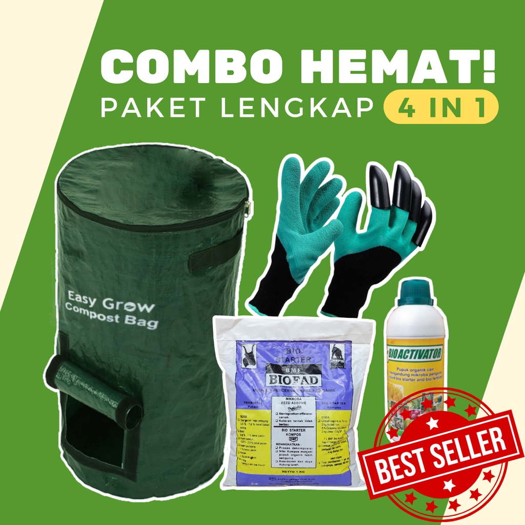 [COMBO HEMAT] Paketan Compost Bag 80 Liter Dan Pengurai Kompos Maker Tas Kantong Daur Ulang Sampah