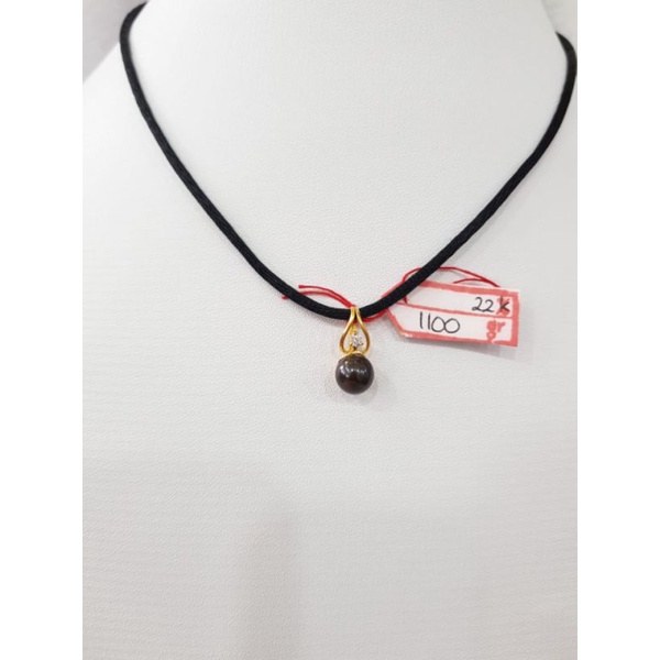 LT1224E261E liontin model mata mutiara hitam black pearl love permata emas kuning asli kadar 22k