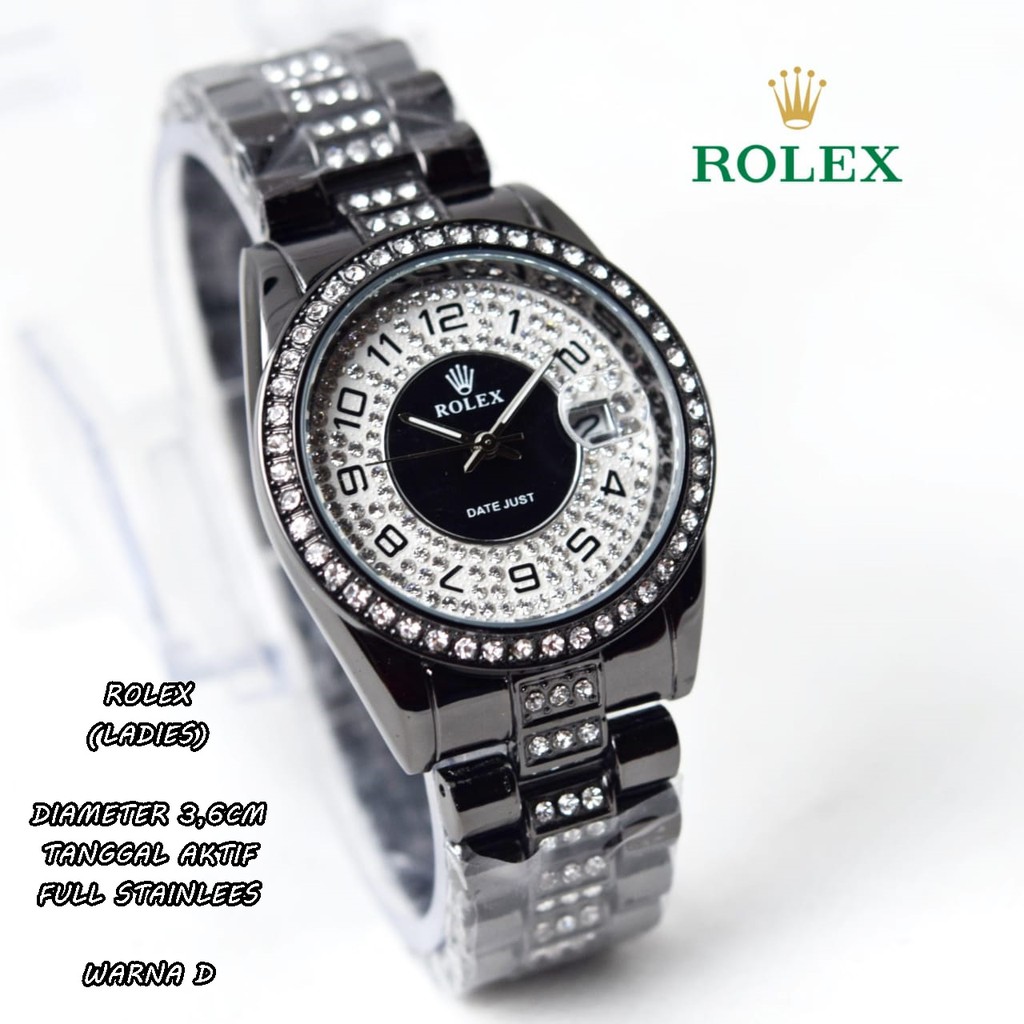 JAM TANGAN WANITA ROLEX FULL STAINLEES DIAMOND TANGGAL AKTIF