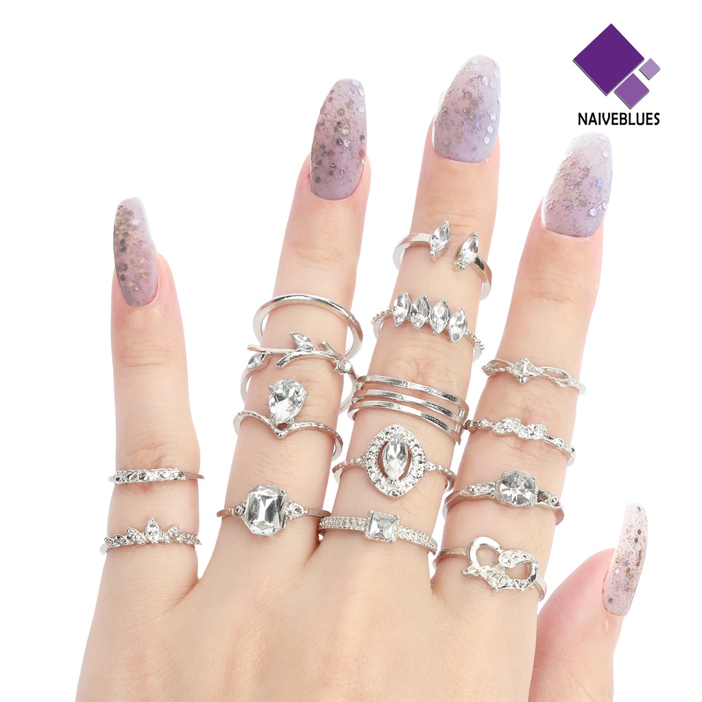 15pcs / Set Cincin Berlian Imitasi Stackable Gaya Bohemian Untuk Wanita