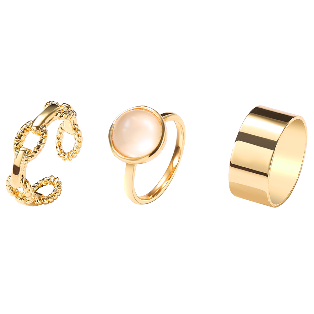 3pcs/set Korean Fashion Simple Chain Gold Rings Retro Temperament Ring Jewelry Accessories