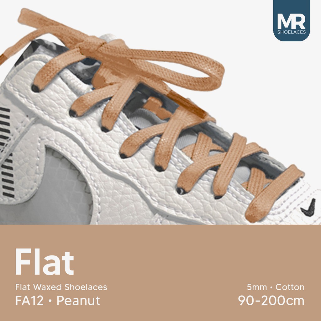 MR Shoelaces FA12 Peanut - Tali Sepatu Lilin 5mm Gepeng Flat Pipih (Waxed Laces) 90cm 100cm 120cm 150cm 200cm - Premium Shoelace