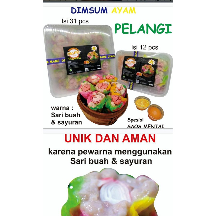 

Dimsum Mame Ayam Toping mix banyak 15 biji plus saos Dumpling Udang, Dimsum Nori, Dimsum Keju, Dimsum Pedazz, Dimsum Kuah Tomyam, Dimsum Kuah Ramen, Dimsum Pelangi