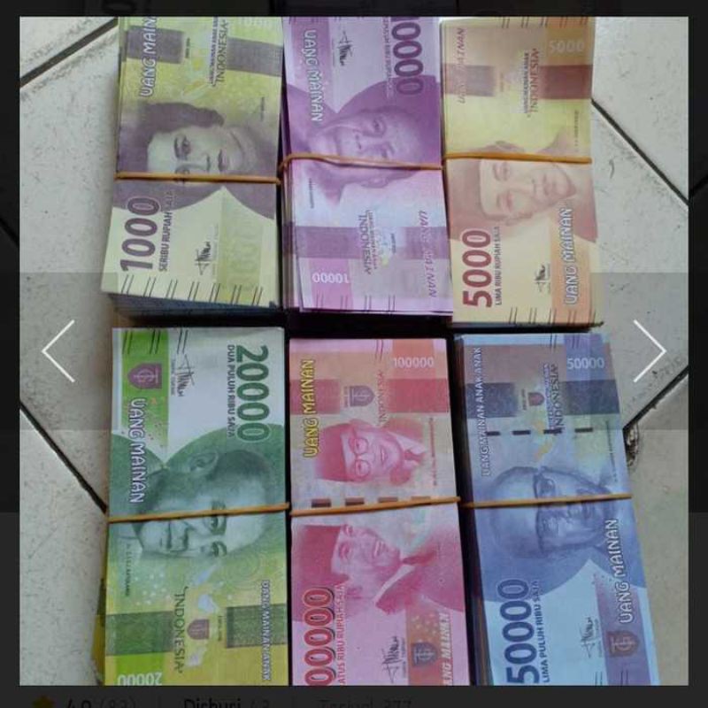 Mainan uang monopoli ukuran asli isi 1000 pcs per iket