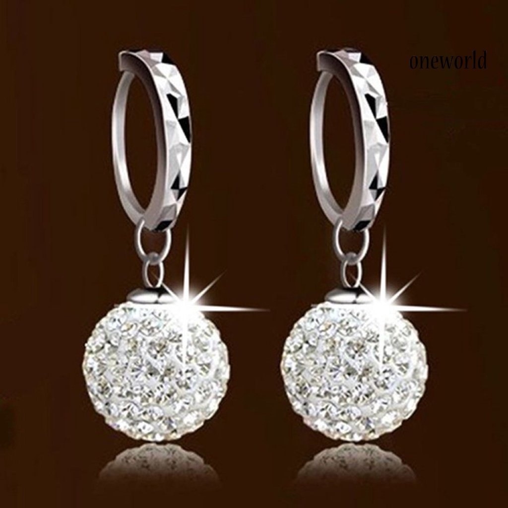 OW@ Earrings Rhinestones Inlaid Exquisite Metal Round Ball Dangle Huggie Earrings for Party