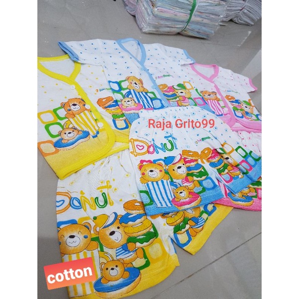 Setelan Pendek Bayi Newborn Baju pendek + celana Pendek Motif sablon Bahan TC Katun