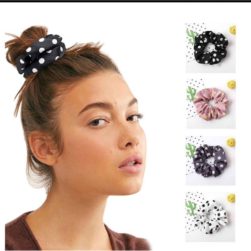 Ikat rambut kerut scrunchie ala korea style motif polkadot 1