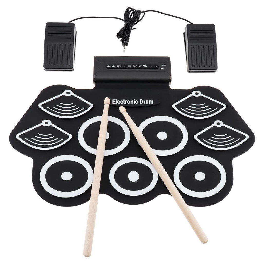 9 Pad Drum Elektrik Bahan Silikon Tebal Dengan 1 Pasang Stik Dan Pedal Sustain