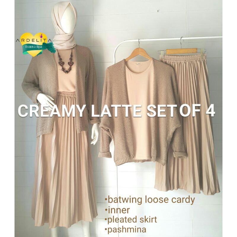 PAKET  HEMAT  LENGKAP  CREAMY  LATTE  SET  OF 4/PAKET  OOTD  HIJAB  PREMIUM SELEGRAM/SET ROK/SETELAN WANITA