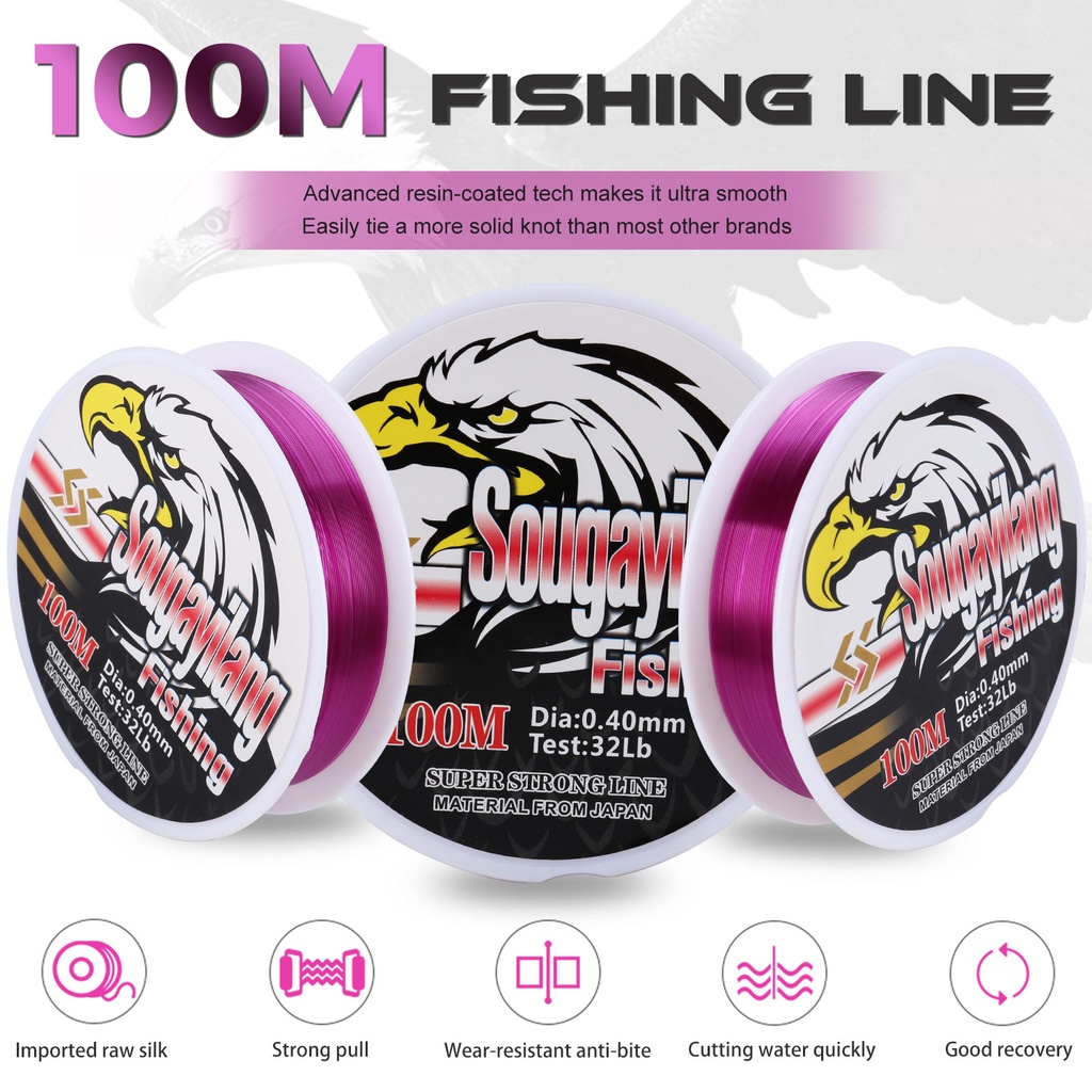 100M Nylon Fishing Line 11LB-41LB Kuat dan Tahan Lama Untuk Air Tawar Untuk Carp / Slive Carp / Balok